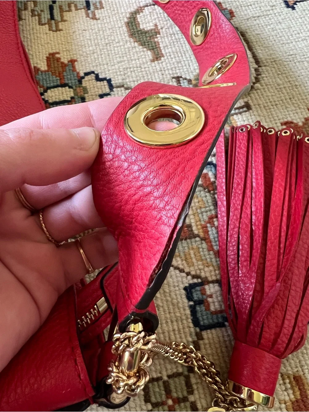 Michael Kors Red Pebbled Leather Hobo with Tassel